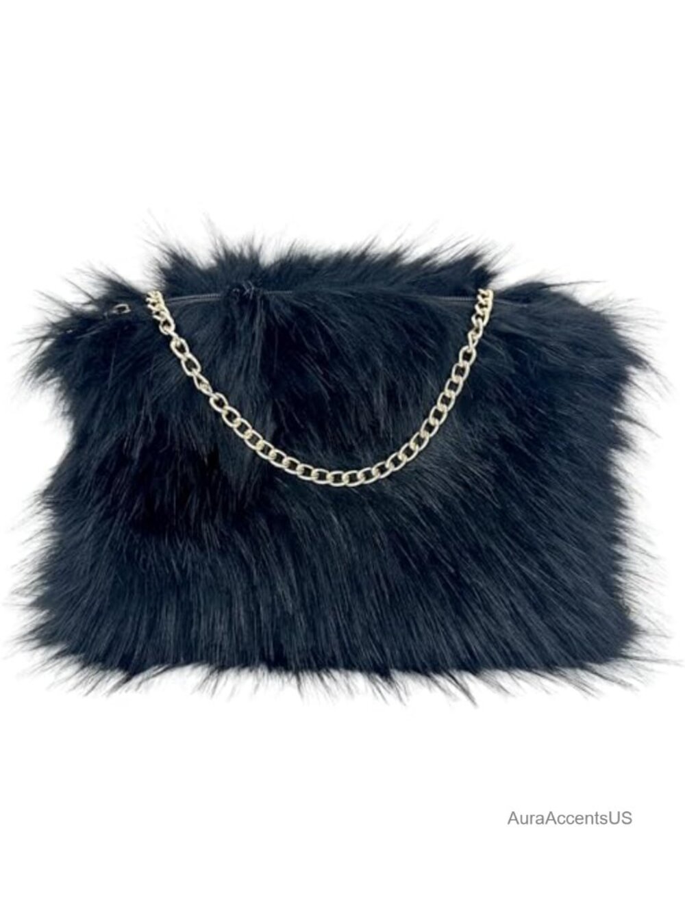 Faux Fur Crossbody Bag with Gold Chain Strap Fluffy Evening Purse